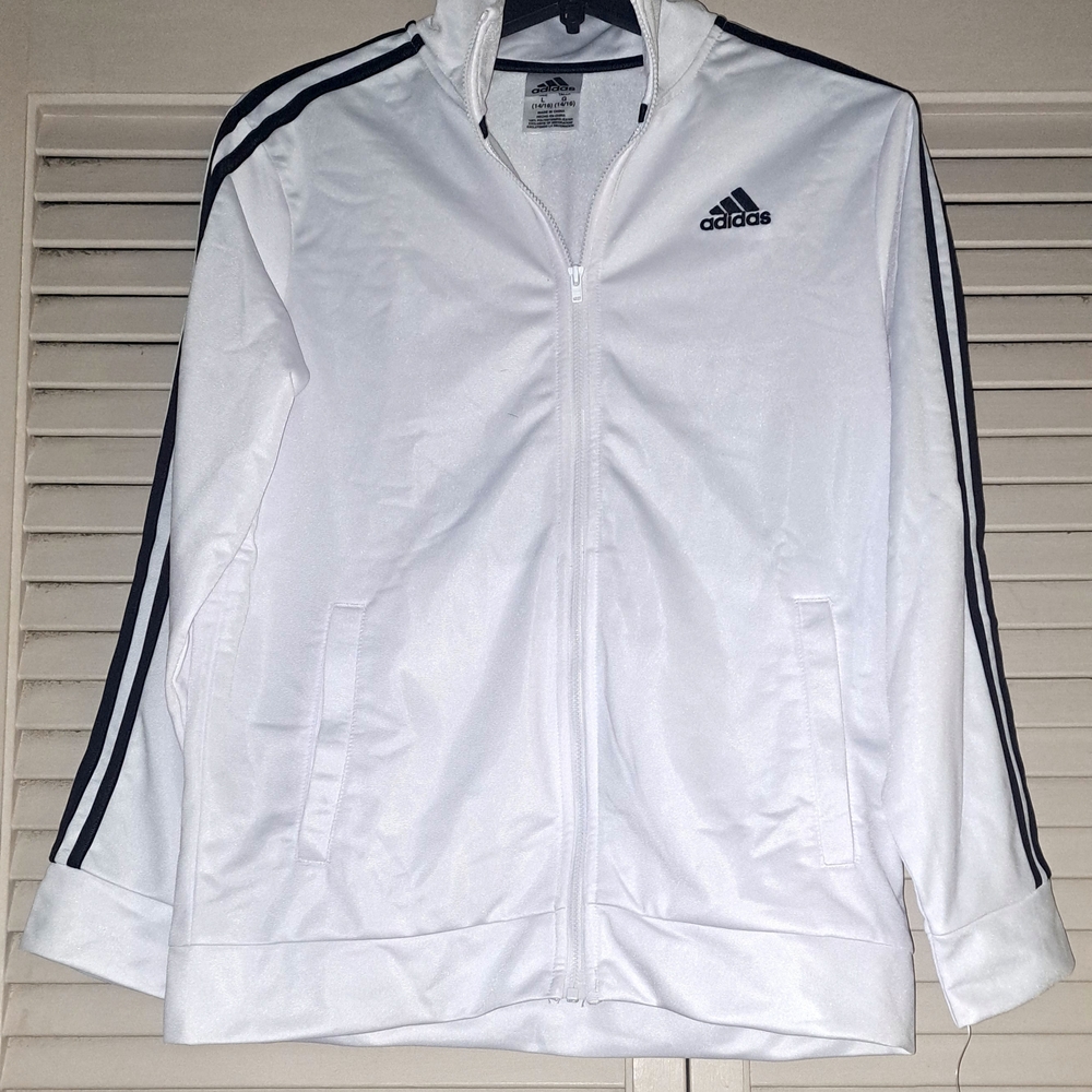 Adidas White Track Jacket with Black Stripes